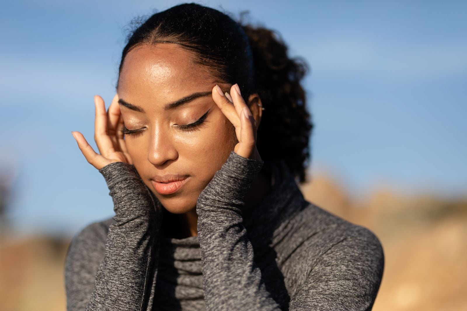Photo illustrating headache and neck tension